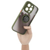 Etui z uchwytem na palec Bizon Case Hybrid Ring do iPhone 14 Pro, przydymione z zieloną ramką
