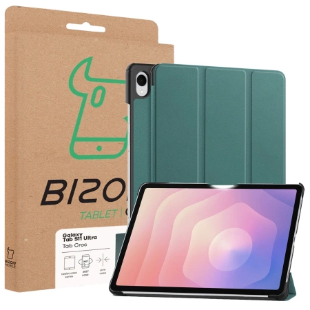 Etui z klapką Bizon Case Tab Croc do Galaxy Tab S11 Ultra, ciemnozielone
