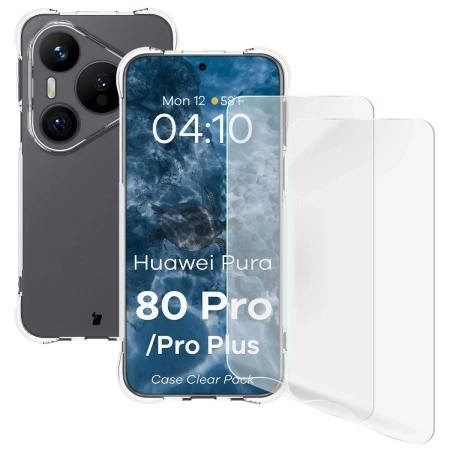 Elastyczne etui + 2x folia na ekran Bizon Case Clear Pack do Huawei Pura 80 Pro / Pro Plus