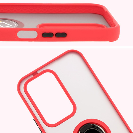 Etui z uchwytem na palec Bizon Case Hybrid Ring do Honor 200 Lite, przydymione z czerwoną ramką