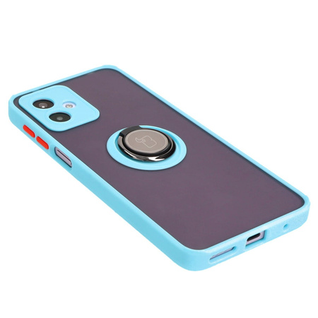 Etui z uchwytem na palec Bizon Case Hybrid Ring do Motorola Moto G14, przydymione z jasnoniebieską ramką