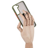 Etui z uchwytem na palec Bizon Case Hybrid Ring do Galaxy S22 Plus, przydymione z zieloną ramką