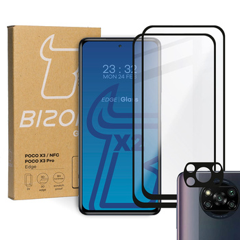 Szkło hartowane Bizon Glass Edge - 2 sztuki + ochrona na obiektyw, Xiaomi Poco X3 / NFC / PRO, czarne