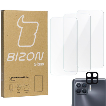 Szkło hartowane Bizon Glass Clear - 3 szt. + obiektyw, Oppo Reno 4 Lite