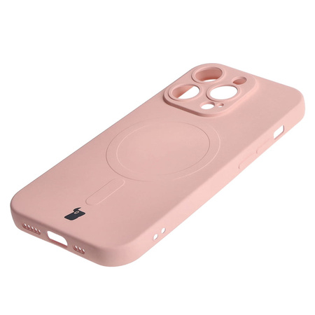 Etui silikonowe z pierścieniem magnetycznym Bizon Case Silicone Magnetic do iPhone 14 Pro, jasnoróżowe