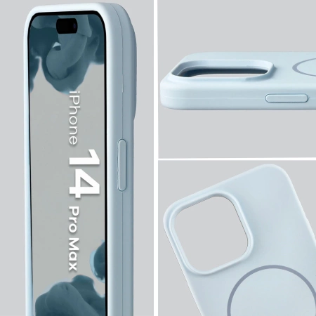 Silikonowe etui z pierścieniem magnetycznym Bizon Soft Case Magnetic do iPhone 14 Pro Max, błękitne