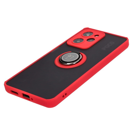 Etui z uchwytem na palec Bizon Case Hybrid Ring do Xiaomi Poco X5 Pro, przydymione z czerwoną ramką