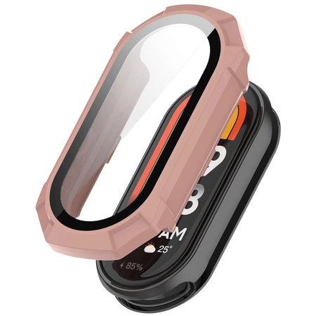 Etui ze szkłem do zegarka Bizon Case+Glass Watch do Xiaomi Smart Band 9, różowe