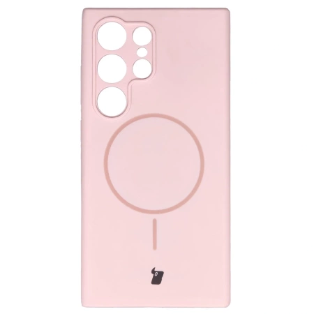 Silikonowe etui z pierścieniem magnetycznym Bizon Soft Case Magnetic do Galaxy S24 Ultra, jasnoróżowe