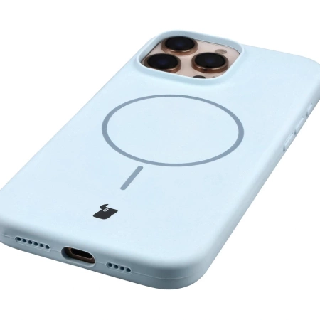 Silikonowe etui z pierścieniem magnetycznym Bizon Soft Case Magnetic do iPhone 16 Pro Max, błękitne