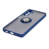 Etui z uchwytem na palec Bizon Case Hybrid Ring do Galaxy M54 5G, przydymione z granatową ramką