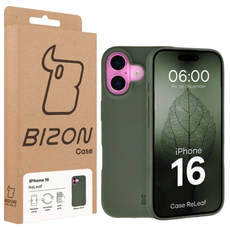 Etui z recyklingu Bizon Case ReLeaf do iPhone 16, ciemnozielone