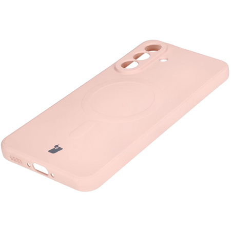 Silikonowe etui z pierścieniem magnetycznym Bizon Case Silicone Magnetic Sq do Galaxy A56 5G, jasnoróżowe