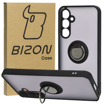 Etui z uchwytem na palec Bizon Case Hybrid Ring do Galaxy A55 5G, przydymione z czarną ramką