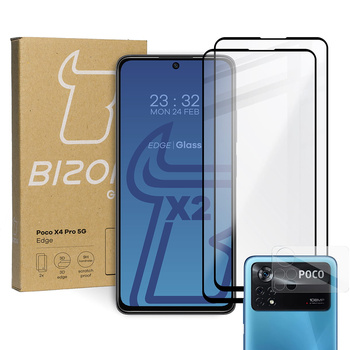 Szkło hartowane Bizon Glass Edge - 2 sztuki + ochrona na obiektyw, Xiaomi Poco X4 Pro 5G