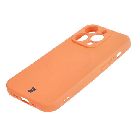 Etui silikonowe z pierścieniem magnetycznym Bizon Case Silicone Magnetic do iPhone 15 Pro, marchewkowe