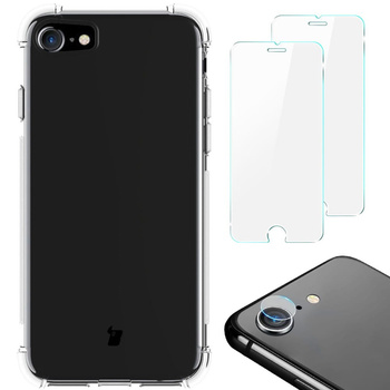 Etui + 2x szkło + obiektyw Bizon Case Clear Pack do iPhone SE 2022/2020, 8/7, przezroczyste