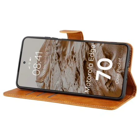 Etui z klapką Bizon Case Pocket do Motorola Edge 70, brązowe