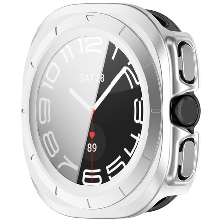 Etui ze szkłem do zegarka Bizon Case+Glass Watch do Galaxy Watch Ultra 2 / 1, satynowo srebrne
