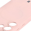 Silikonowe etui z pierścieniem magnetycznym Bizon Case Silicone Magnetic do Galaxy S25 Ultra, jasnoróżowe