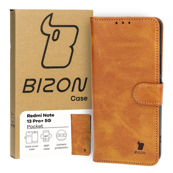 Etui z klapką Bizon Case Pocket do Xiaomi Redmi Note 13 Pro+ 5G, brązowe