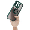 Etui z uchwytem na palec Bizon Case Hybrid Ring do iPhone 14 Pro, przydymione z ciemnozieloną ramką