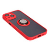 Etui z uchwytem na palec Bizon Case Hybrid Ring do iPhone 15, przydymione z czerwoną ramką