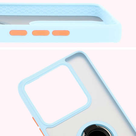 Etui z uchwytem na palec Bizon Case Hybrid Ring do Xiaomi 14T Pro, przydymione z jasnoniebieską ramką
