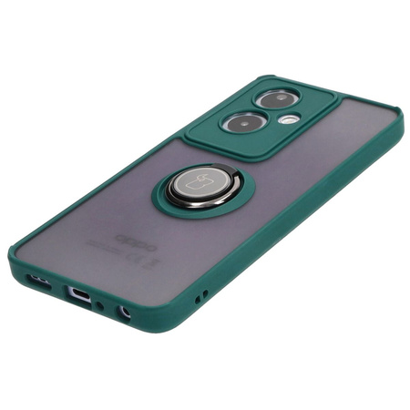 Etui z uchwytem na palec Bizon Case Hybrid Ring do Oppo A79 5G, przydymione z ciemnozieloną ramką