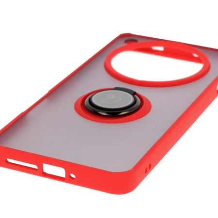 Etui z uchwytem na palec Bizon Case Hybrid Ring do Oppo Find X8 Pro, przydymione z czerwoną ramką