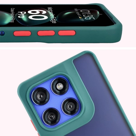 Etui z uchwytem na palec Bizon Case Hybrid Ring do Motorola Edge 60 Pro, przydymione z ciemnozieloną ramką
