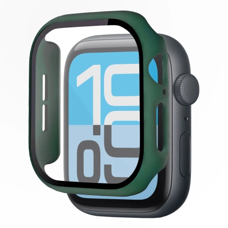 Etui ze szkłem do zegarka Bizon Case+Glass Watch do Apple Watch SE 3 / SE 2 / SE / 6 / 5 / 4 (40 mm), matowe ciemnozielone