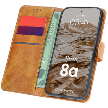 Etui z klapką Bizon Case Pocket do Google Pixel 8a, brązowe