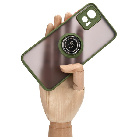 Etui z uchwytem na palec Bizon Case Hybrid Ring do Motorola Edge 30 Neo, przydymione z zieloną ramką