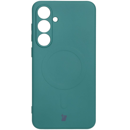 Silikonowe etui z pierścieniem magnetycznym Bizon Case Silicone Magnetic Sq do Galaxy S24 FE, ciemnozielone