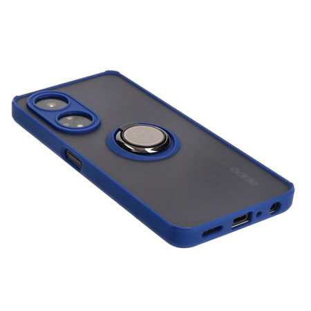 Etui z uchwytem na palec Bizon Case Hybrid Ring do Oppo A98 5G, przydymione z granatową ramką