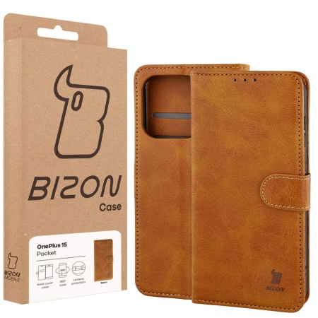Etui z klapką Bizon Case Pocket do OnePlus 15, brązowe