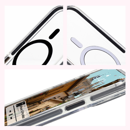 Etui z pierścieniem magnetycznym Bizon Case Marco do iPhone 15 Pro Max, przezroczyste z czarną ramką