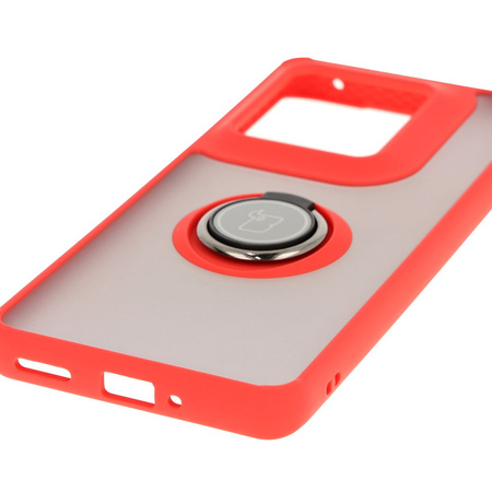Etui z uchwytem na palec Bizon Case Hybrid Ring do Motorola Edge 50 Ultra, przydymione z czerwoną ramką