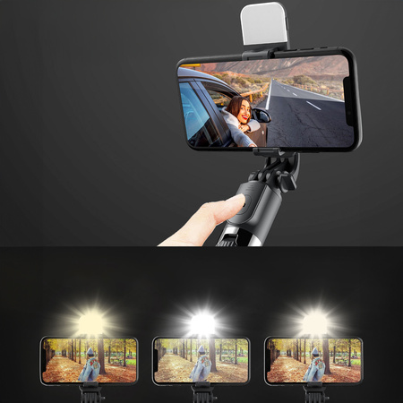 Kijek do selfie / tripod z lampą i pilotem Bizon Accessories Selfie Lamp, czarny