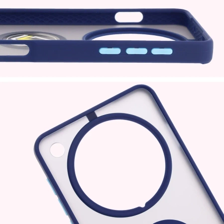 Etui z uchwytem na palec Bizon Case Hybrid Ring do Oppo Find X8 Pro, przydymione z granatową ramką