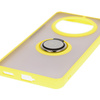 Etui z uchwytem na palec Bizon Case Hybrid Ring do Honor Magic7 Lite, przydymione z żółtą ramką