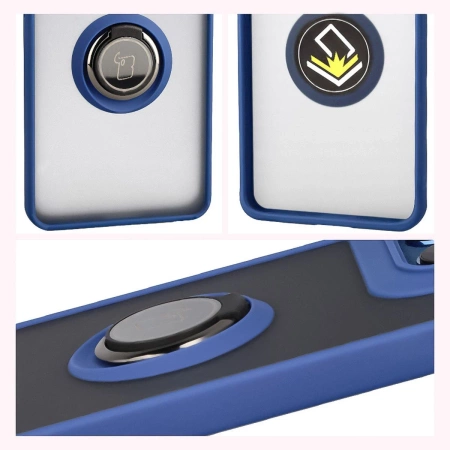 Etui z uchwytem na palec Bizon Case Hybrid Ring do Motorola Edge 60 Fusion / 60, przydymione z granatową ramką