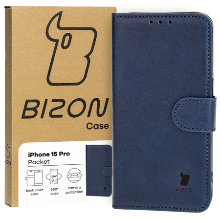 Etui z klapką Bizon Case Pocket do iPhone 15 Pro, granatowe
