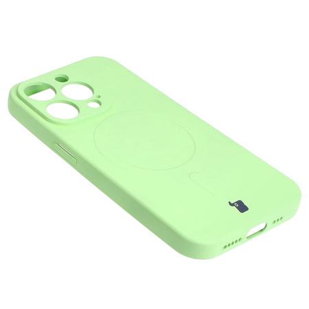 Etui silikonowe z pierścieniem magnetycznym Bizon Case Silicone Magnetic do iPhone 15 Pro, jasnozielone