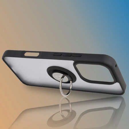 Etui z uchwytem na palec Bizon Case Hybrid Ring do Honor 400 Lite, przydymione z czarną ramką