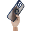 Etui z uchwytem na palec Bizon Case Hybrid Ring do iPhone 14 Pro Max, przydymione z granatową ramką