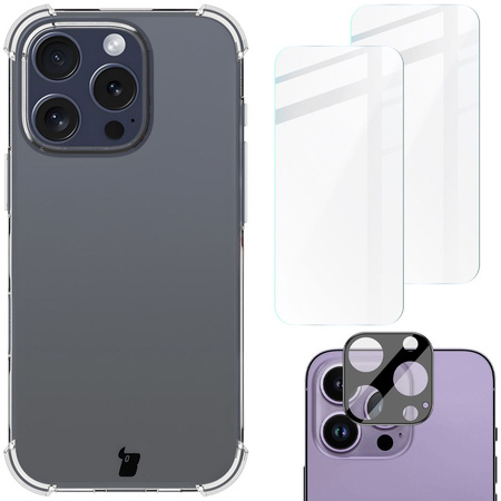 Etui + 2x szkło hartowane + szkiełko na obiektyw Bizon Case Clear Pack do iPhone 16 Pro