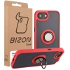 Etui z uchwytem na palec Bizon Case Hybrid Ring do iPhone 16e, przydymione z czerwoną ramką