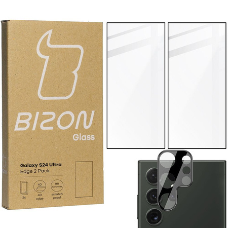 2x Szkło + szybka na aparat BIZON Edge 2 Pack  do Galaxy S24 Ultra